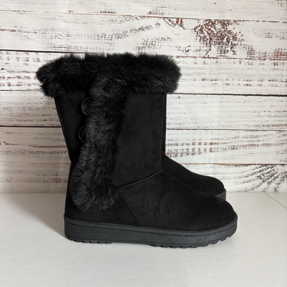 SO Kohl's Youth Girl's Size 4 Sophia Black Winter Boots with Faux Fur Trim NWOT